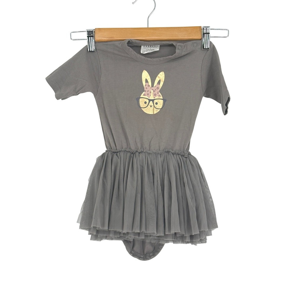 Huxbaby Toddler Girls Grey Gold Bunny Tutu Bodysuit Dress 12-18 Months Soft